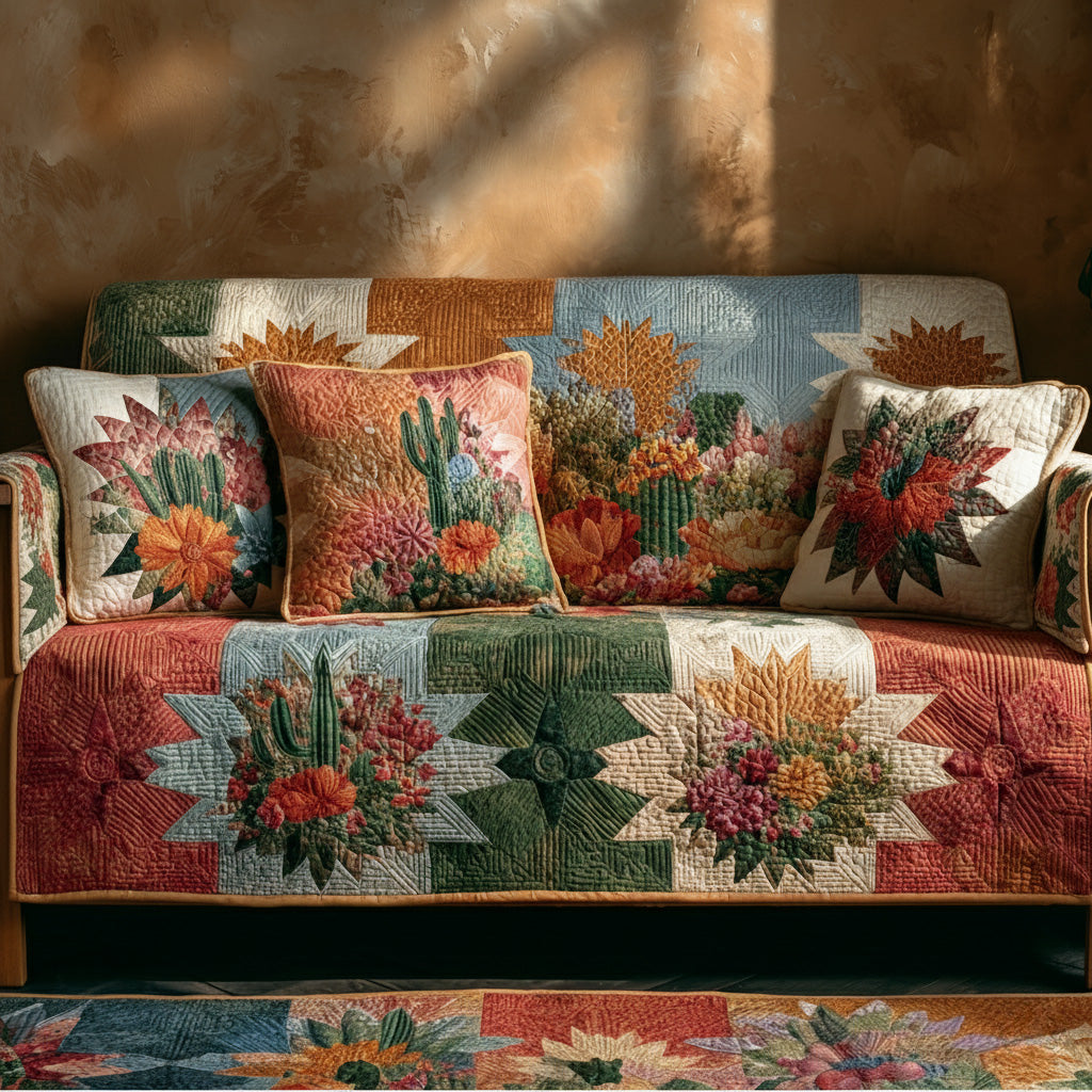 Sunset Garden Western Quilted Sofa Cover Neutral Home Room Decor Top Sun Lover Gifts - Tradiviet