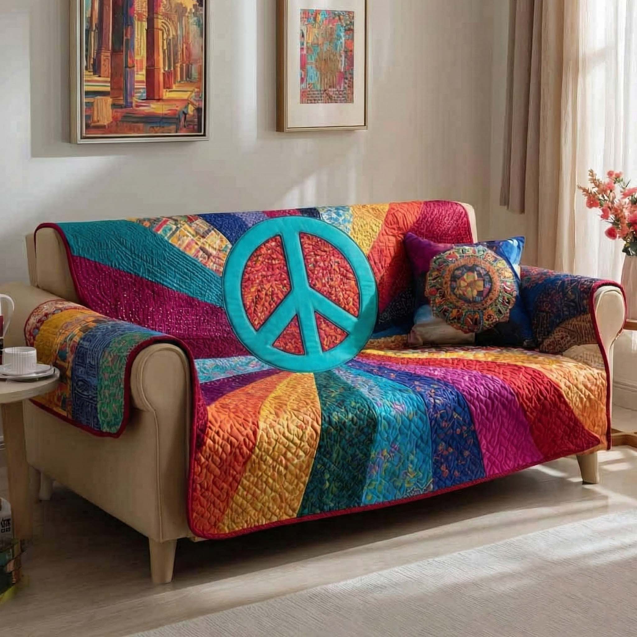 Sunset Harmony Quilted Sofa Cover Neutral Room Decor Best Sun Lover Gifts - Tradiviet