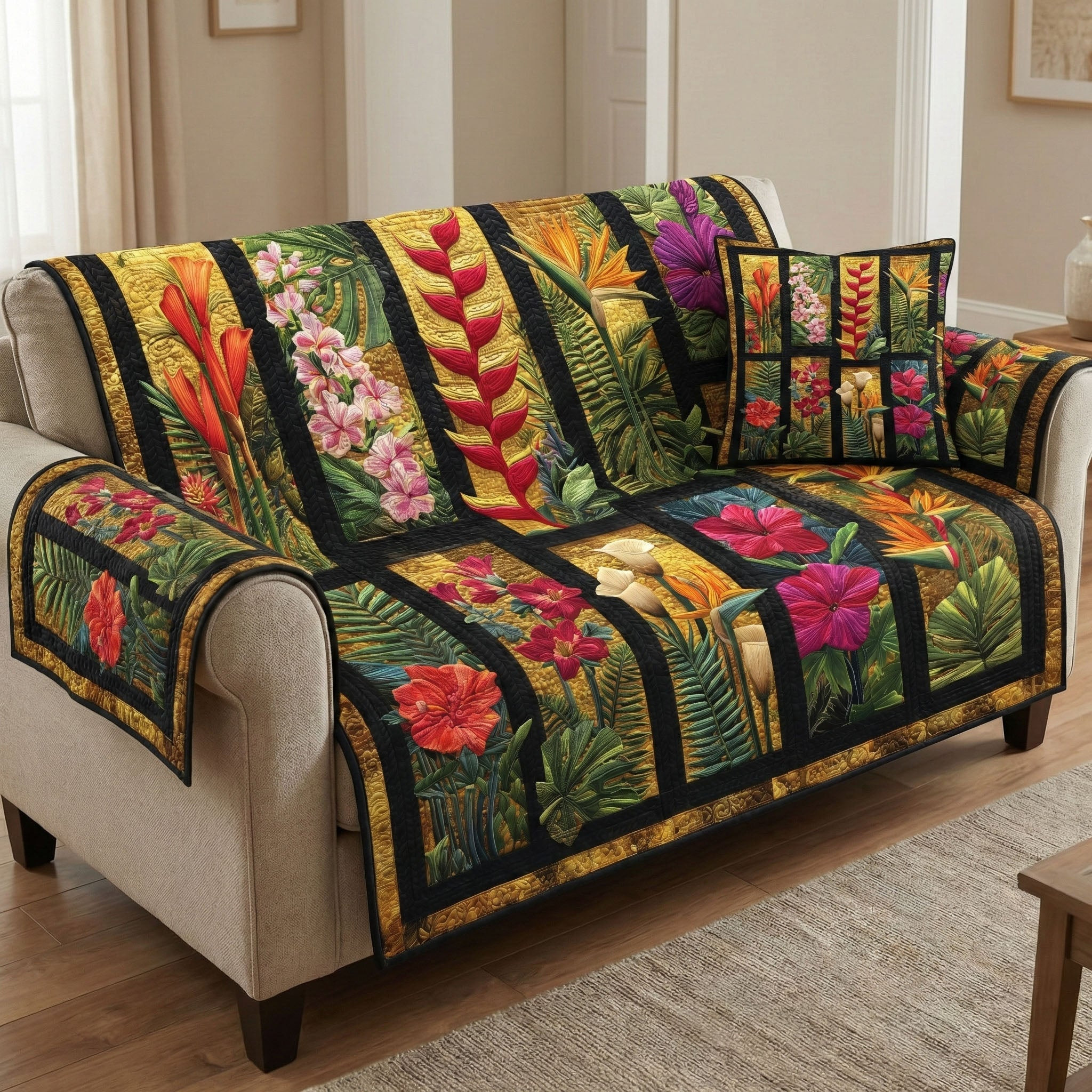 Sunset Jungle Quilted Sofa Cover Home Decorattions Awesome Birthday Gift Ideas - Tradiviet