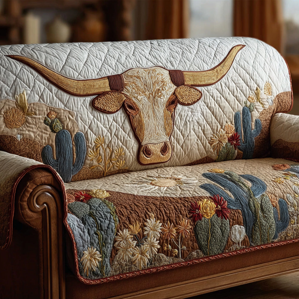 Sunset Longhorn Quilted Sofa Cover Minimalist Home Room Decor Gift For Sunshine Lovers - Tradiviet