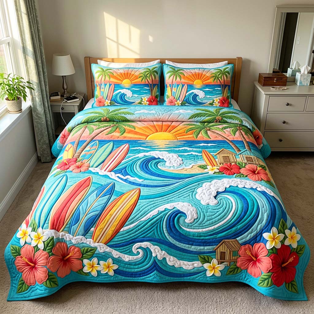 Sunset Surf Quilted Bedding Set Sunset Surf Escape Gift For Sunset Surf - Tradiviet