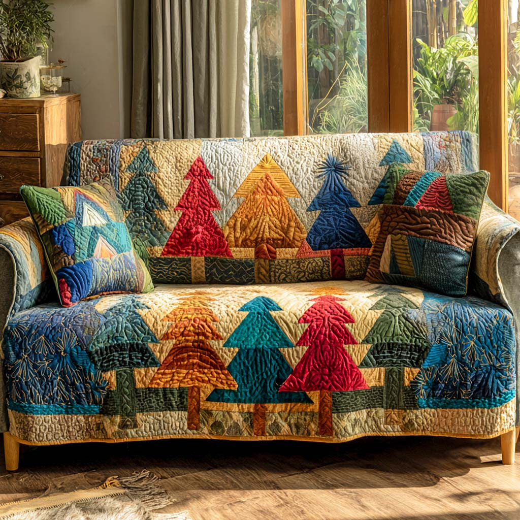 Sunset Tree Patchwork Quilted Sofa Cover Christmas Sofa Covers Family Christmas Gifts - Tradiviet