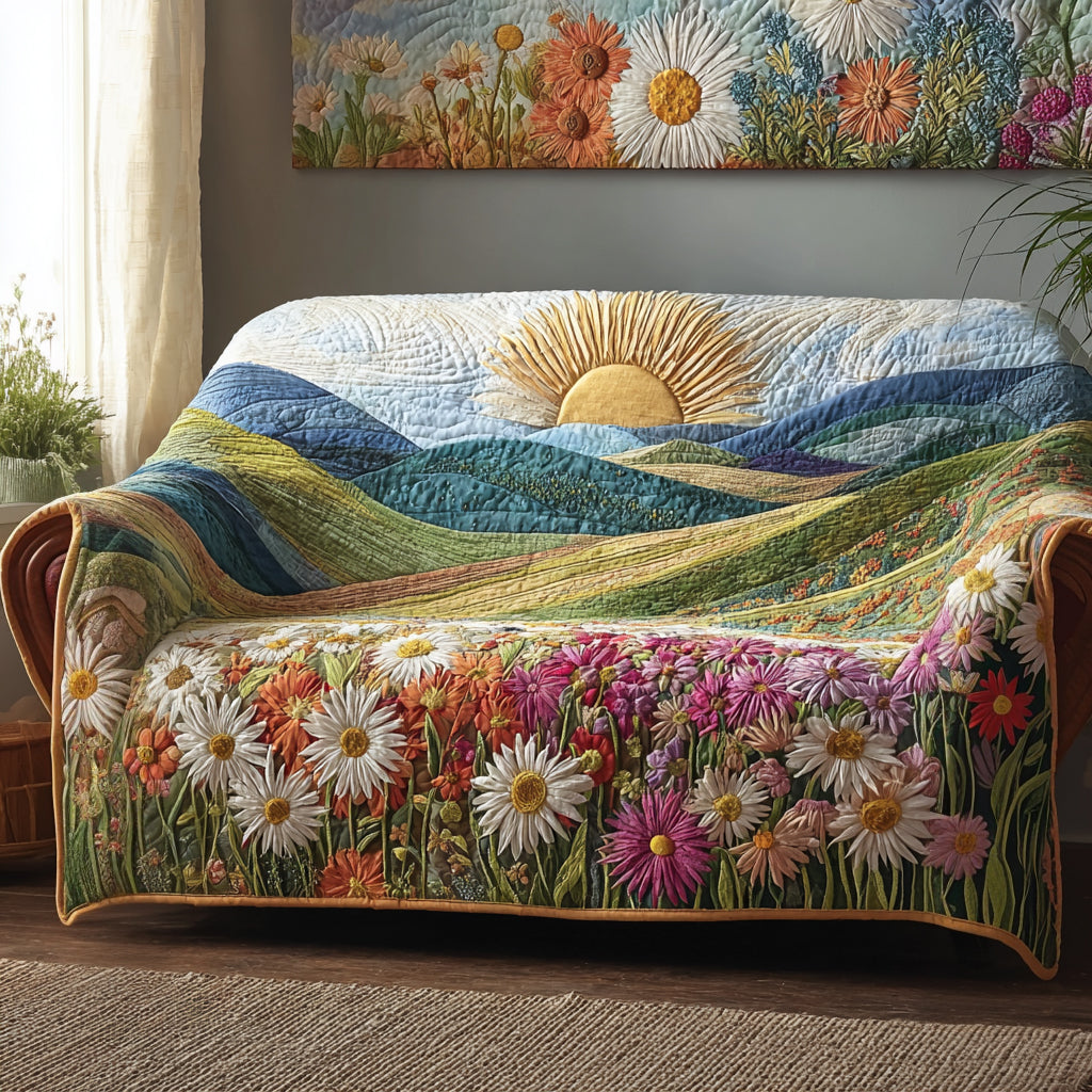 Sunshine Daisy Quilted Sofa Cover Recliner Couch Covers Unique Daisy Gifts - Tradiviet