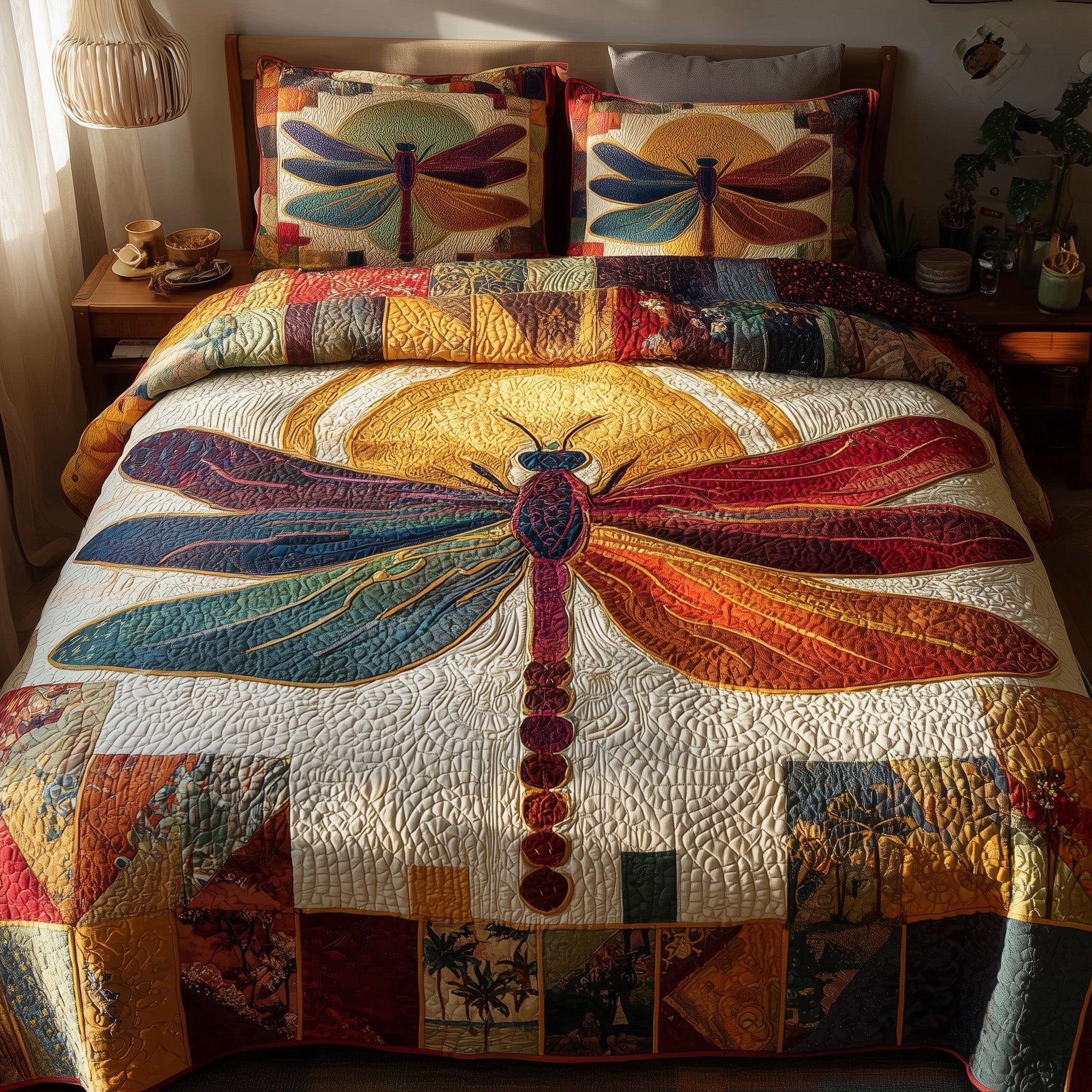 Sunshine Dragonfly Quilted Bedding Set Sunshine Dragonfly Bohemian Gift For Sunshine - Tradiviet