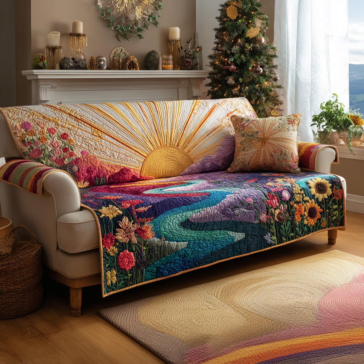 Sunshine Glow Quilted Sofa Cover Best Sofa Slipcovers Special Fathers Day Presents - Tradiviet