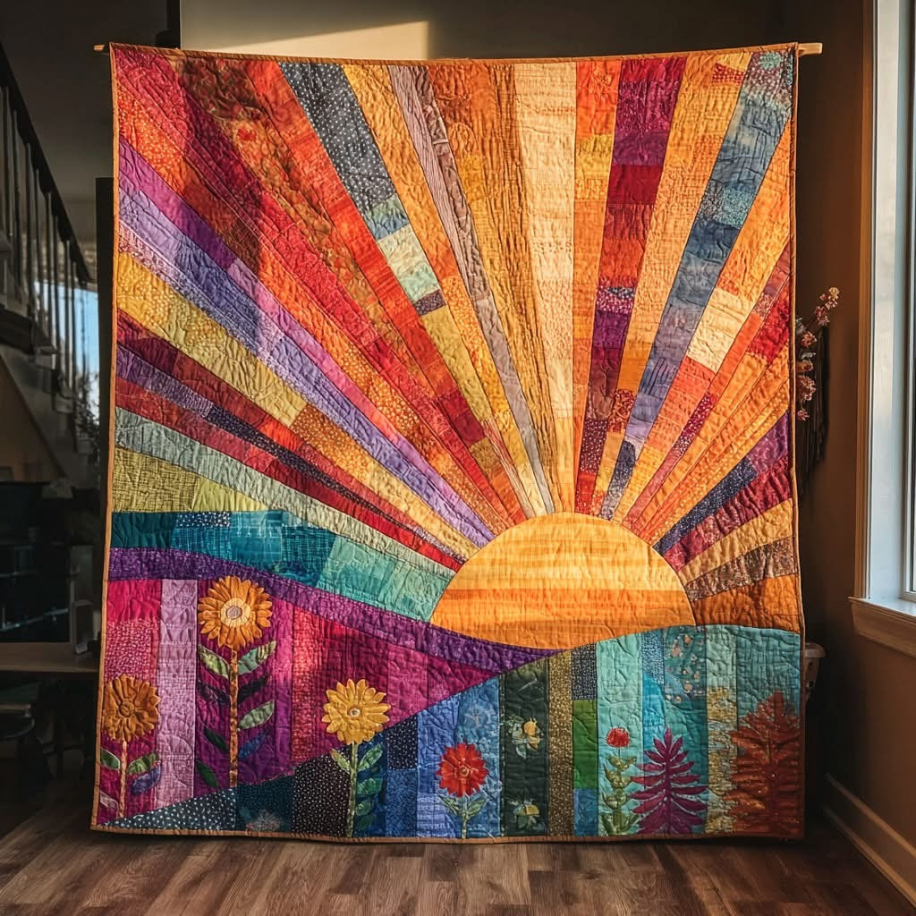 Sunshine Pure Radiance Quilted Blanket Colorful Radiant Horizon Blanket Great Gift Ideas - Tradiviet