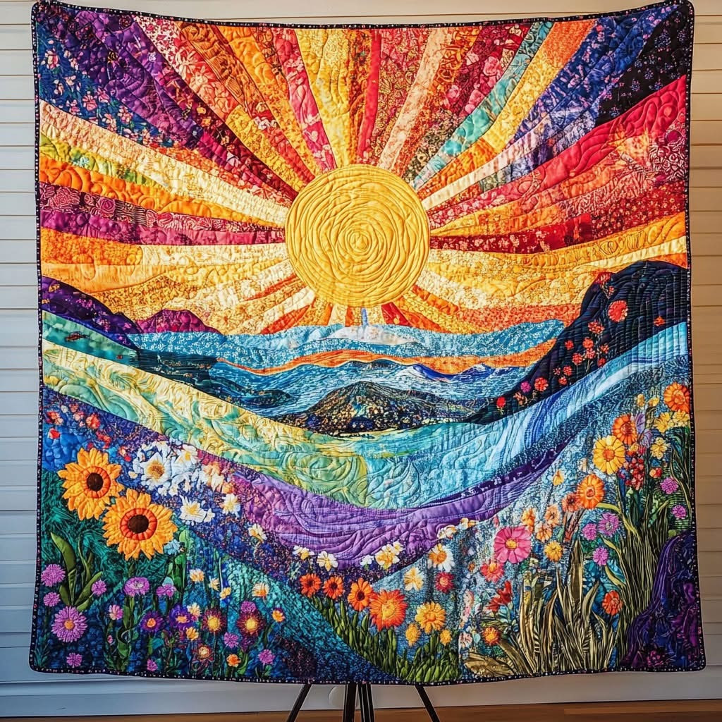 Sunshine Wildflower Meadow Bright Horizon Quilted Blanket Best Birthday Gifts - Tradiviet