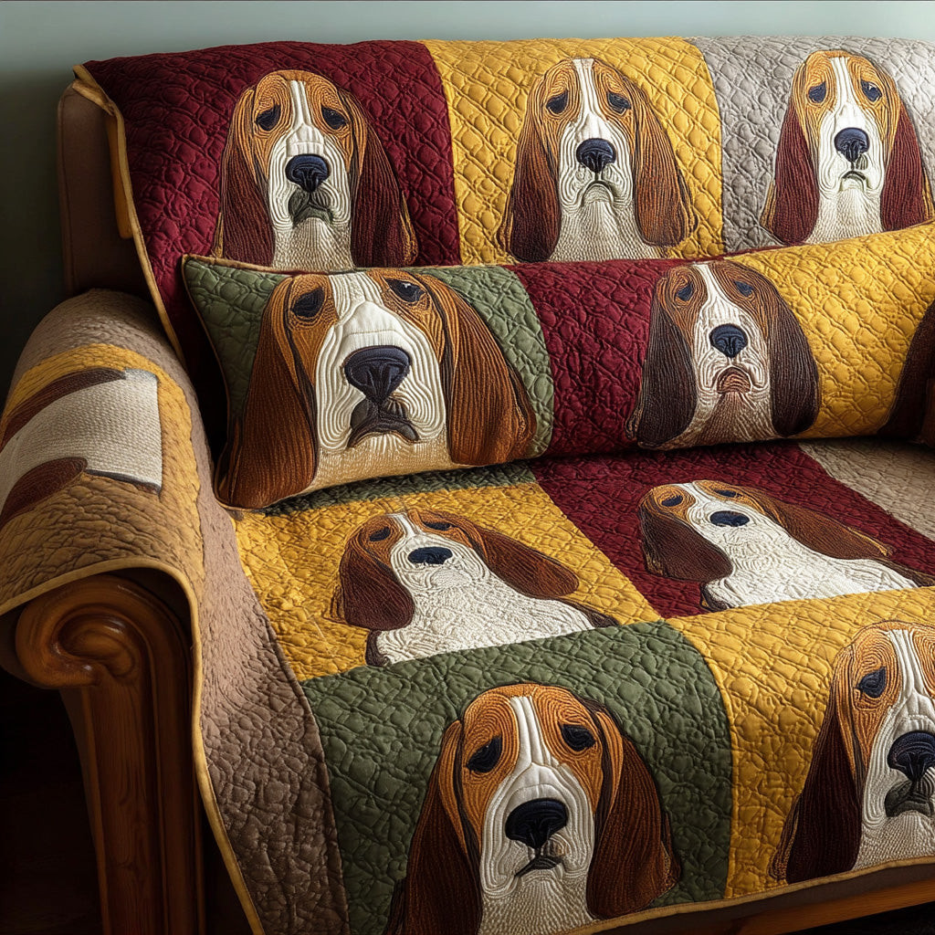 Sweet Basset Quilted Sofa Cover Sofa Chaise Cover Good Gifts For Dog Owners - Tradiviet