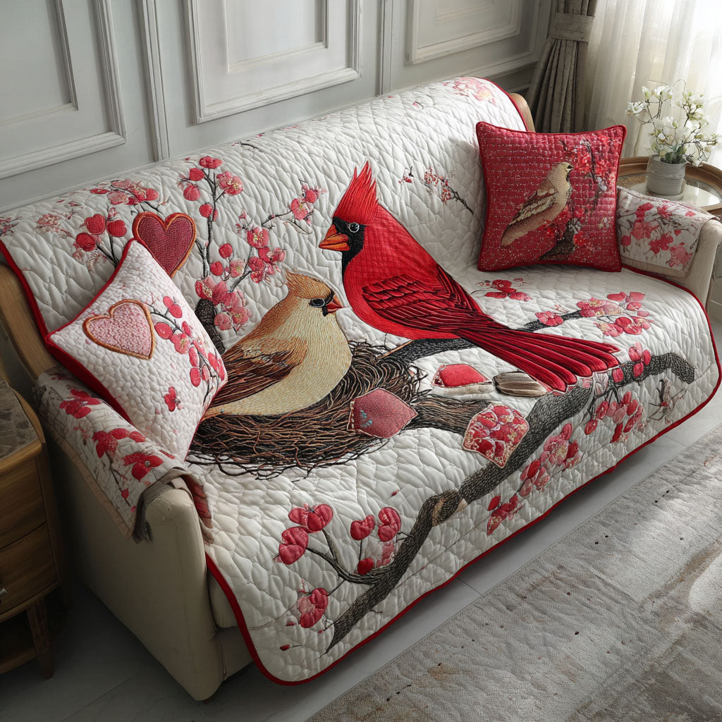 Sweet Cardinals Quilted Sofa Cover Best Sofa Covers Cardinal Christmas Gift - Tradiviet