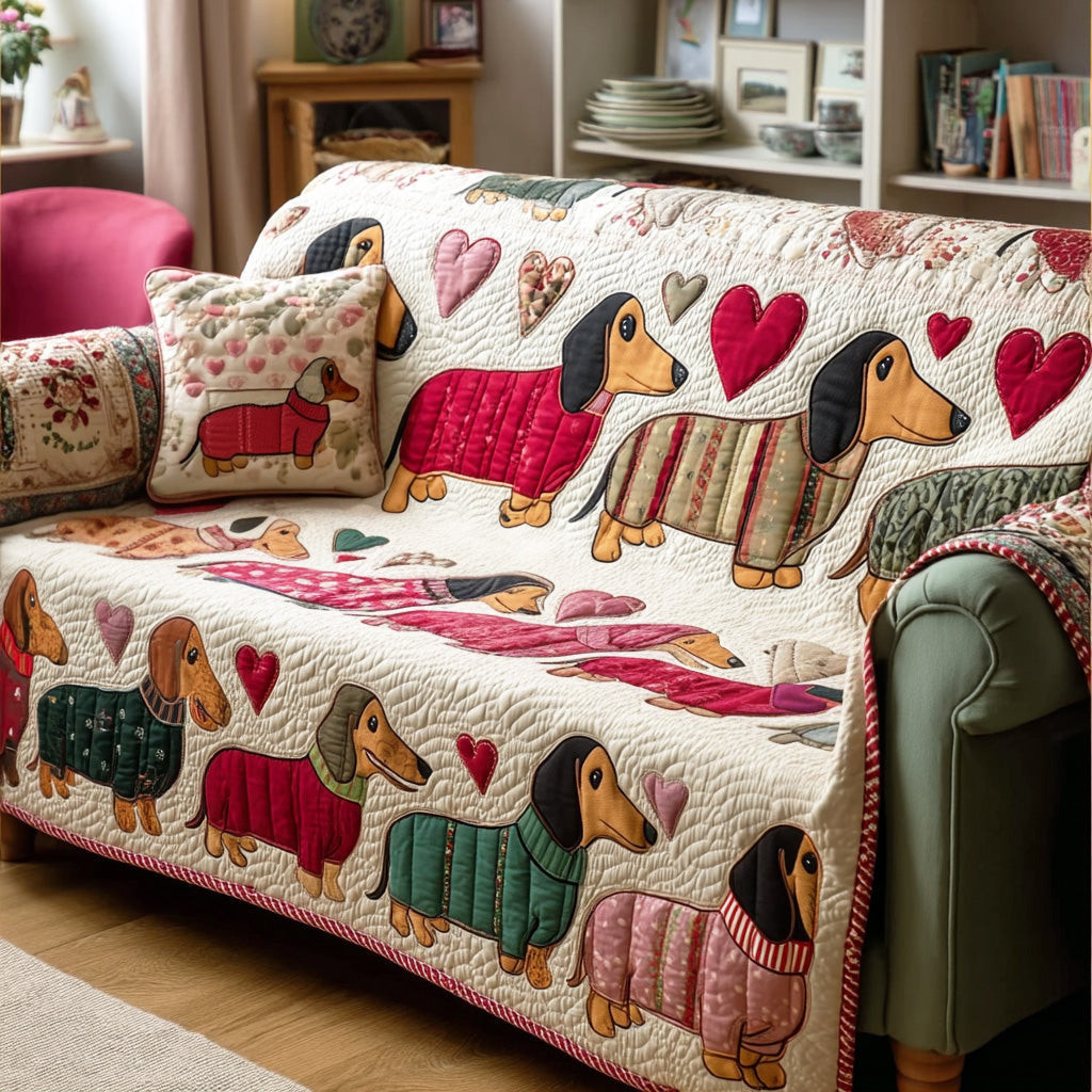 Sweet Dachshund Quilted Sofa Cover Seat Covers For Couches Best Gifts For Dog Owners - Tradiviet