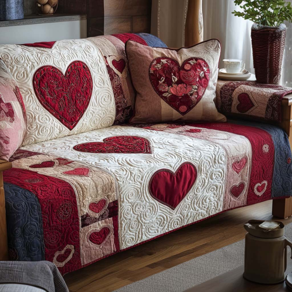 Sweet Hearts Quilted Sofa Cover Couch Covers Valentine Day Gift Ideas For Relatives - Tradiviet