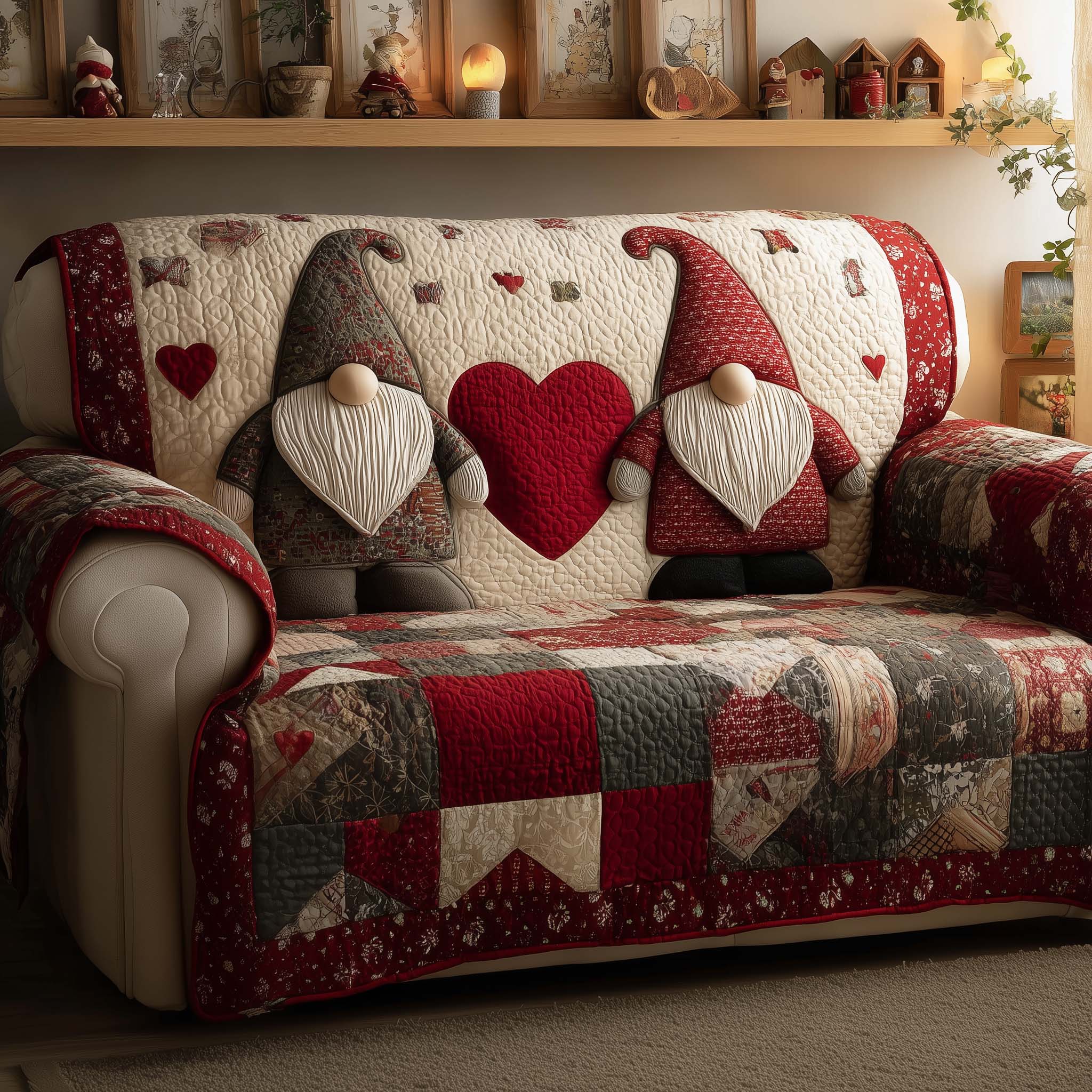 Sweet Pair Quilted Sofa Cover Romantic Home Couch Cover Interior Design Gift Ideas - Tradiviet