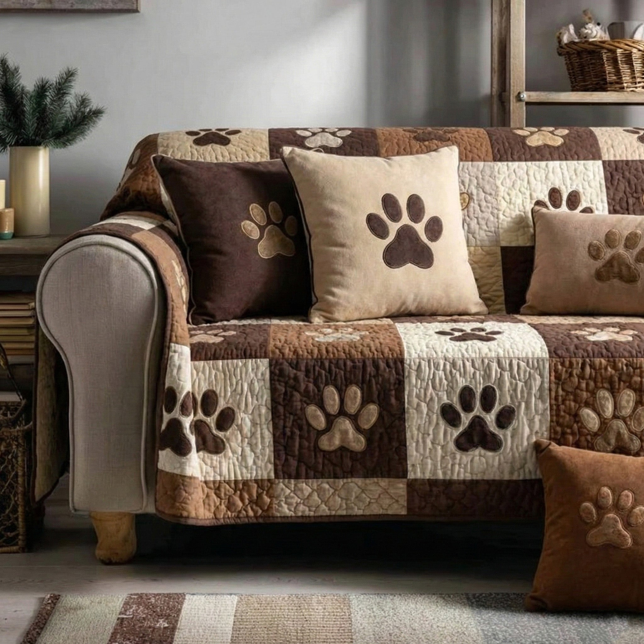 Sweet Paw Prints Quilted Sofa Cover Couch Seat Covers Dog Related Presents - Tradiviet