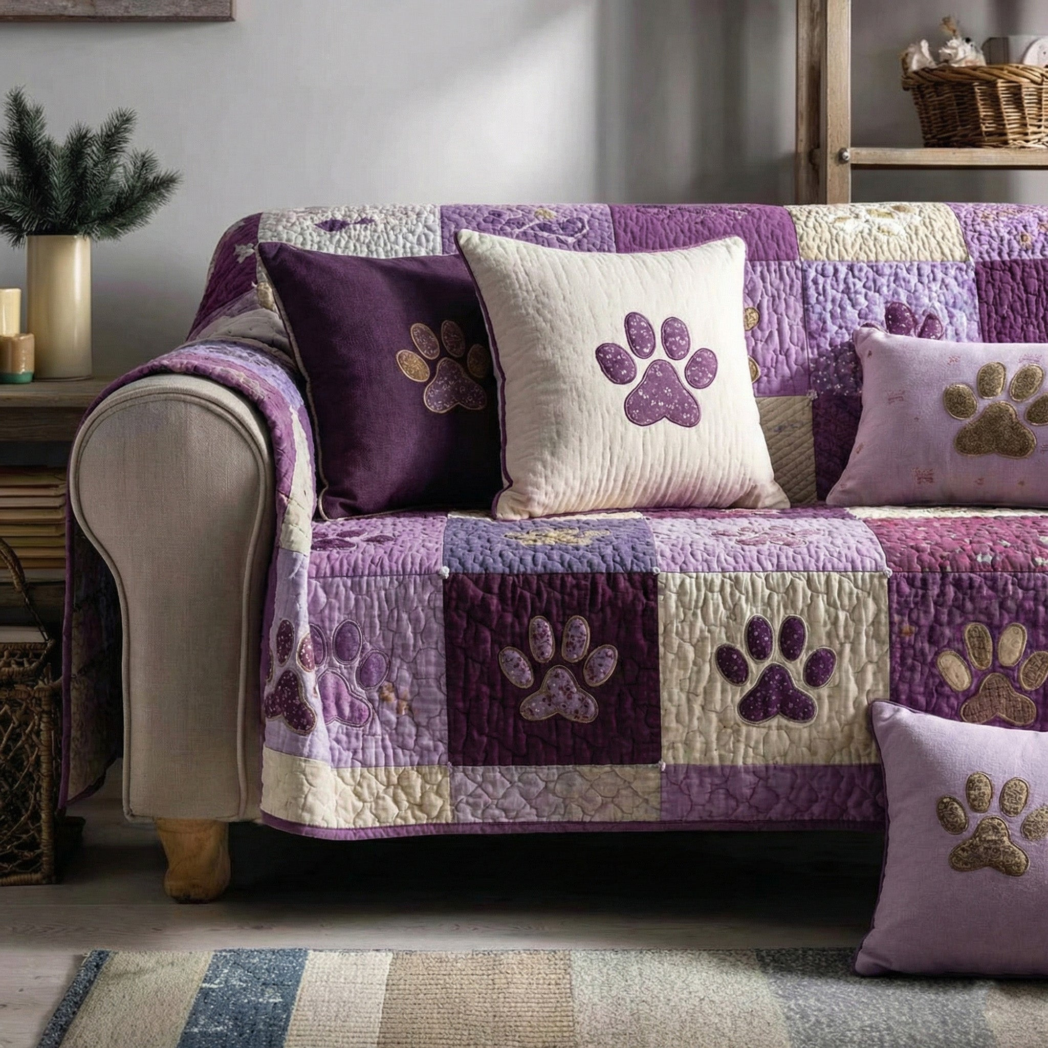 Sweet Paw Prints Quilted Sofa Cover Sofa Protector Cover Dog Related Gifts - Tradiviet