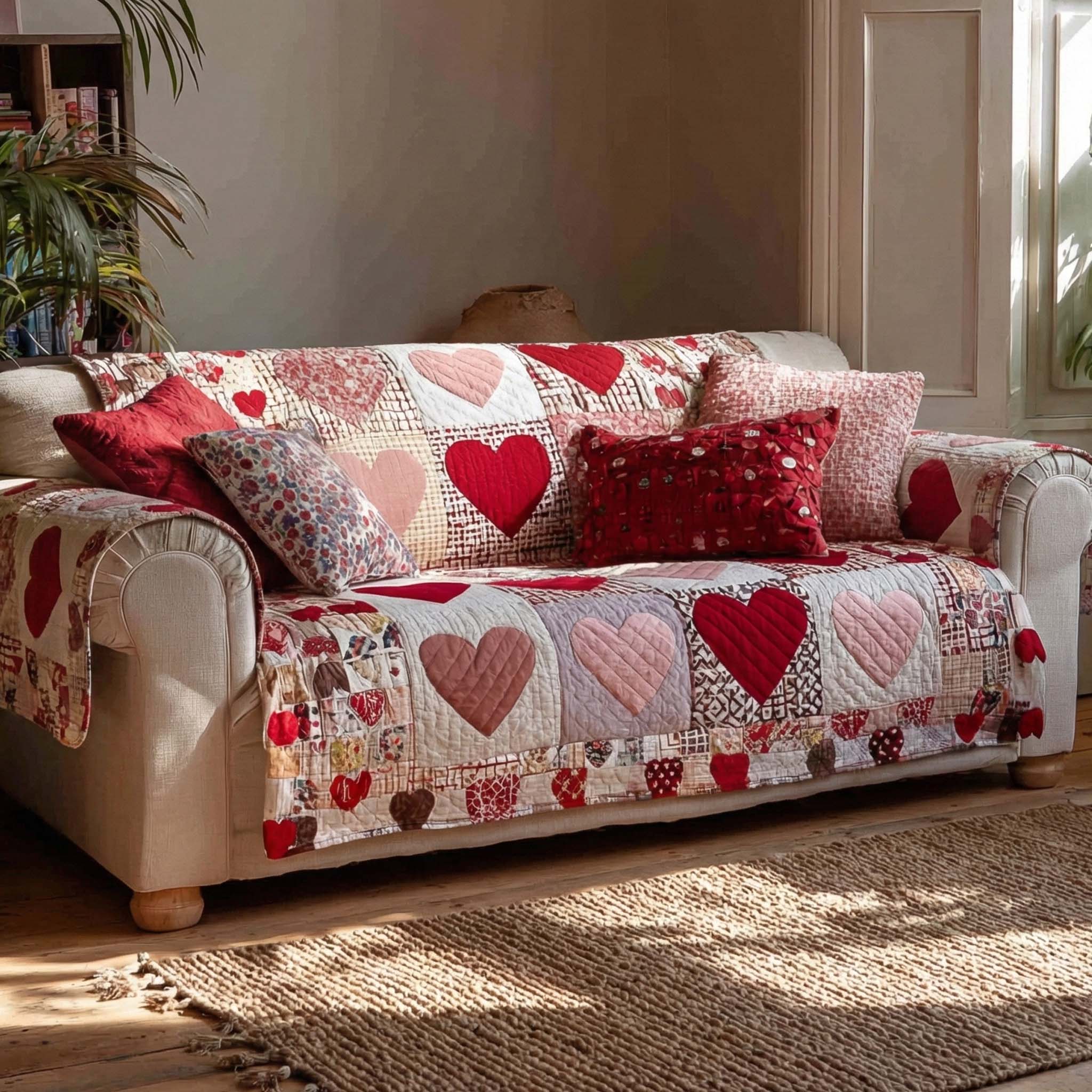 Sweet Valentine Quilted Sofa Cover Aesthetic Room Decor House Lover Gift Ideas - Tradiviet