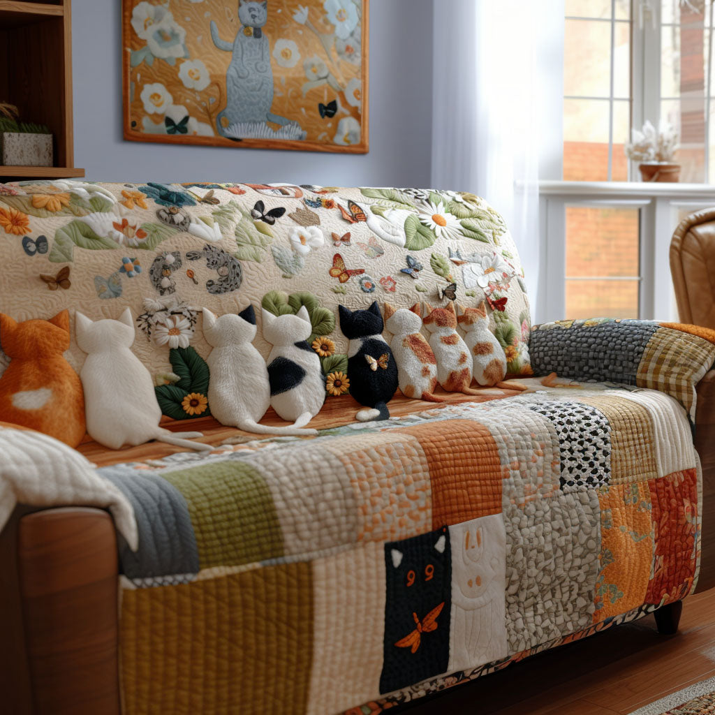 Sweet Whiskers Quilted Sofa Cover Natural Home Room Decor Cute Room Decor Finds - Tradiviet
