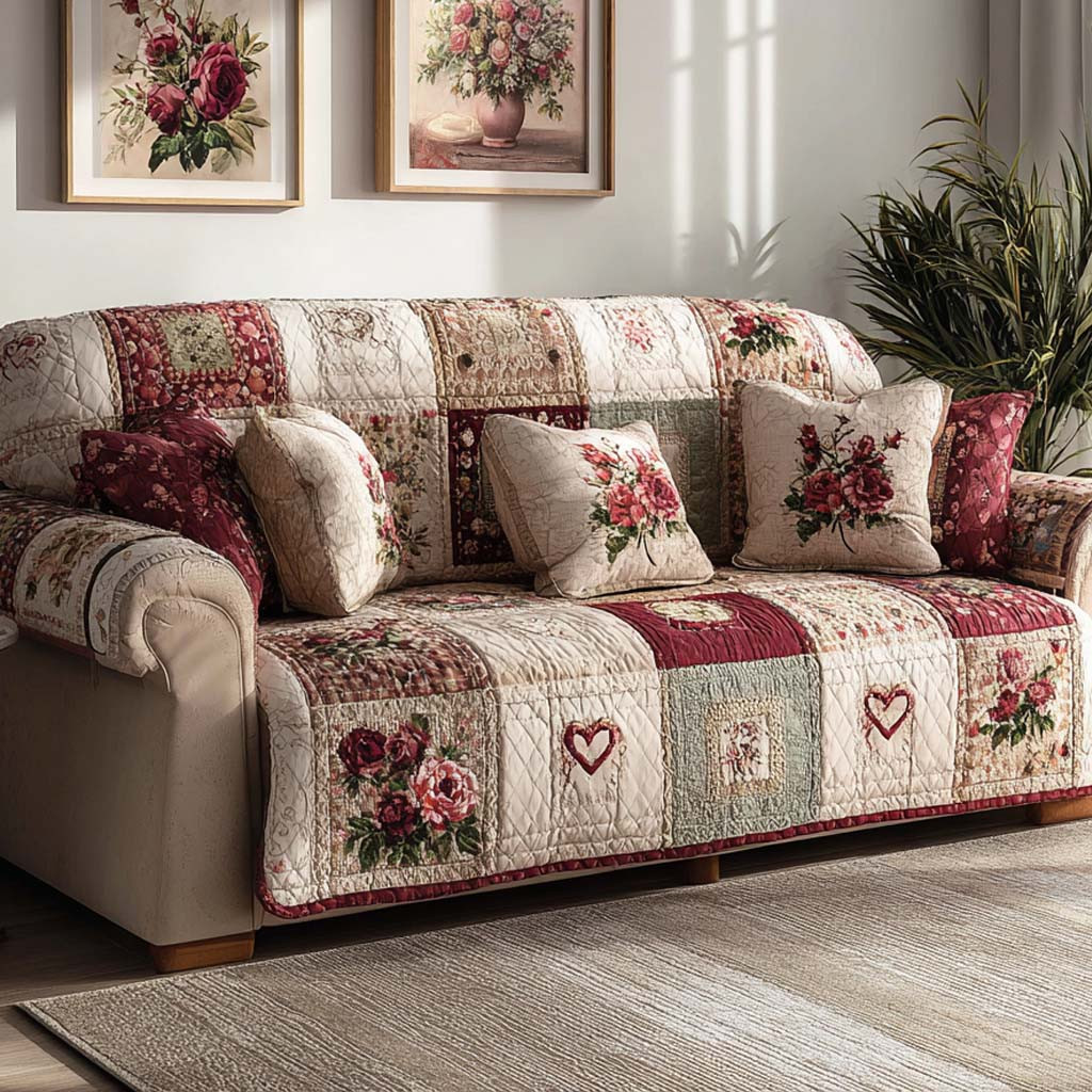 Sweetheart Floral Cottage Quilted Sofa Cover Couch Cover Sofa Valentine Day Presents For Girlfriend - Tradiviet