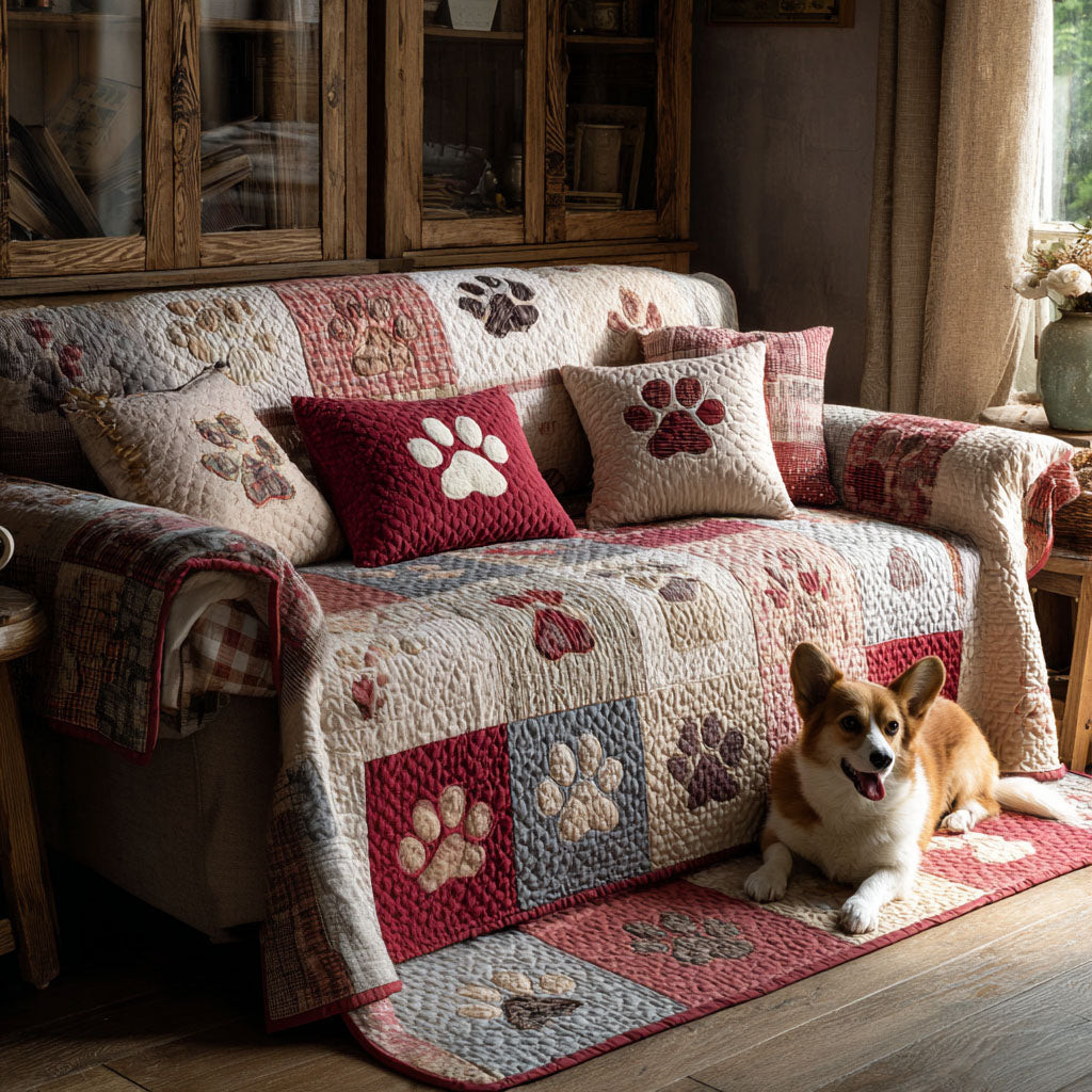 Sweetheart Paws Quilted Sofa Cover Home Decorattions Dog Gifts For Dog Lovers - Tradiviet