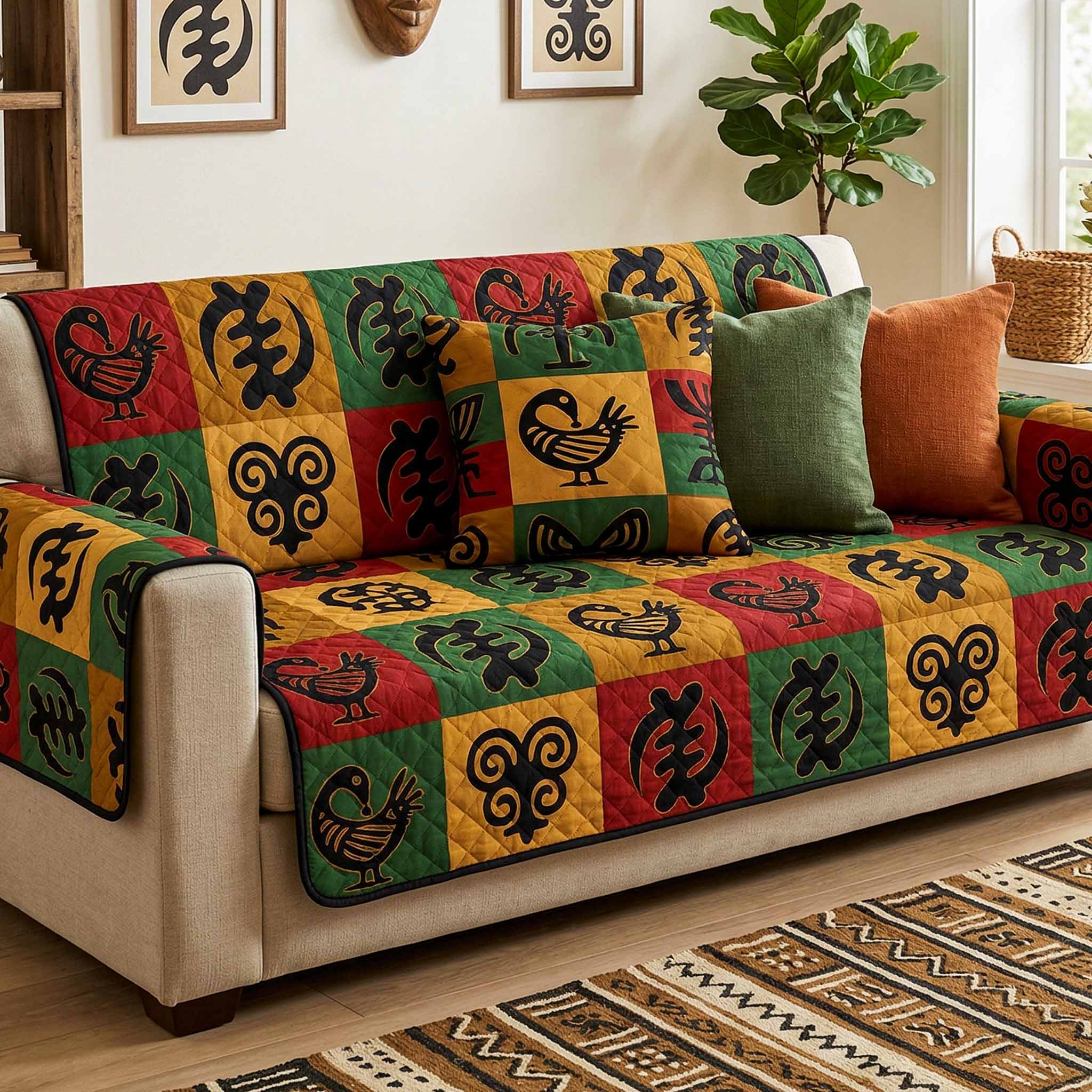Symbol Blocks Quilted Sofa Cover Room Decor For Home Present For Home Lovers - Tradiviet