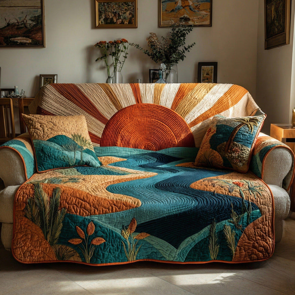 Teal Daybreak Quilted Sofa Cover Room Decor Ideas Gifts For Home Lovers - Tradiviet