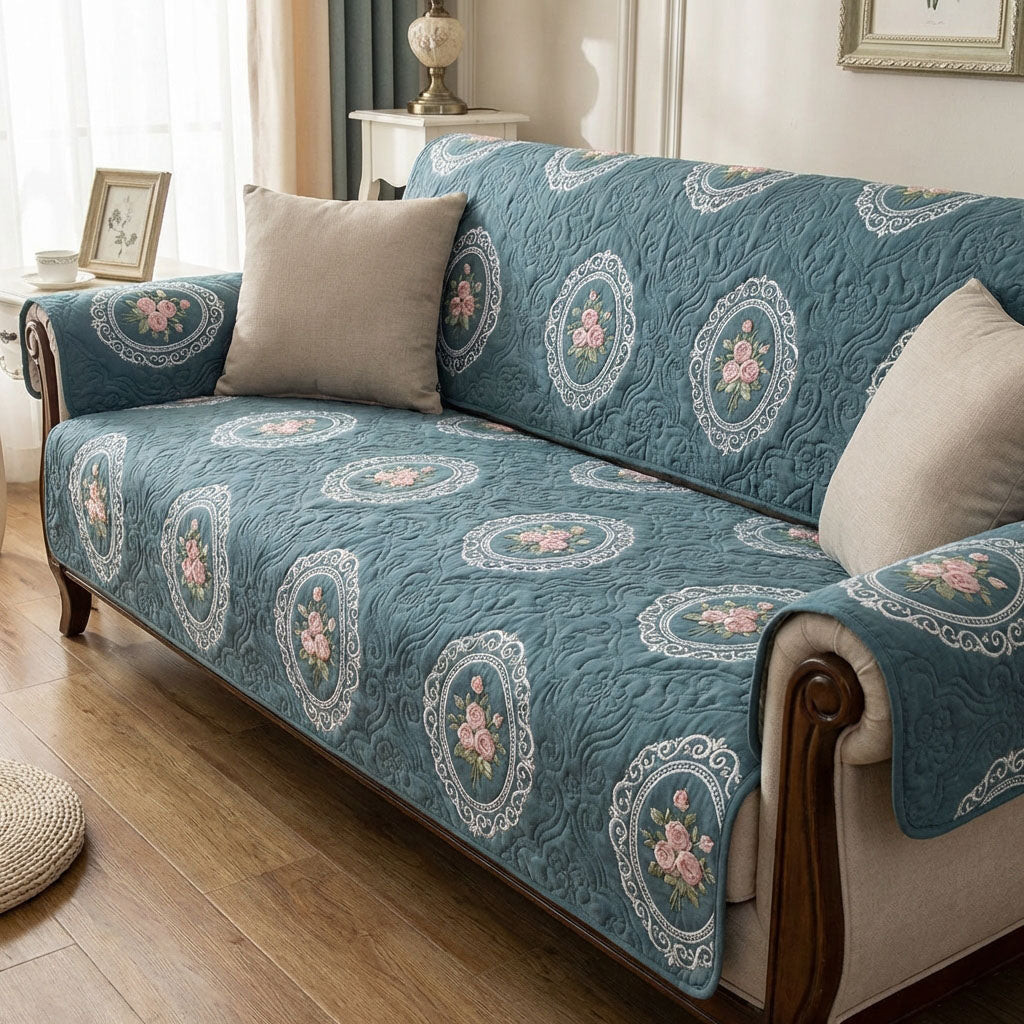 Teal Floral Medallion Quilted Sofa Cover The Best Sofa Covers Good Mothers Day Gifts - Tradiviet