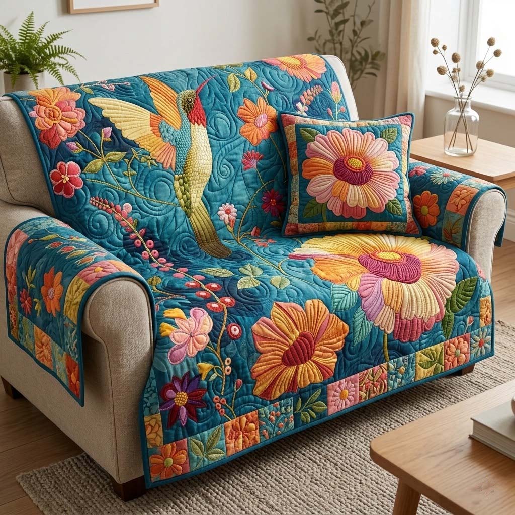 Teal Swirl Serenity Quilted Sofa Cover Living Room Decor Gift For Home Decor - Tradiviet