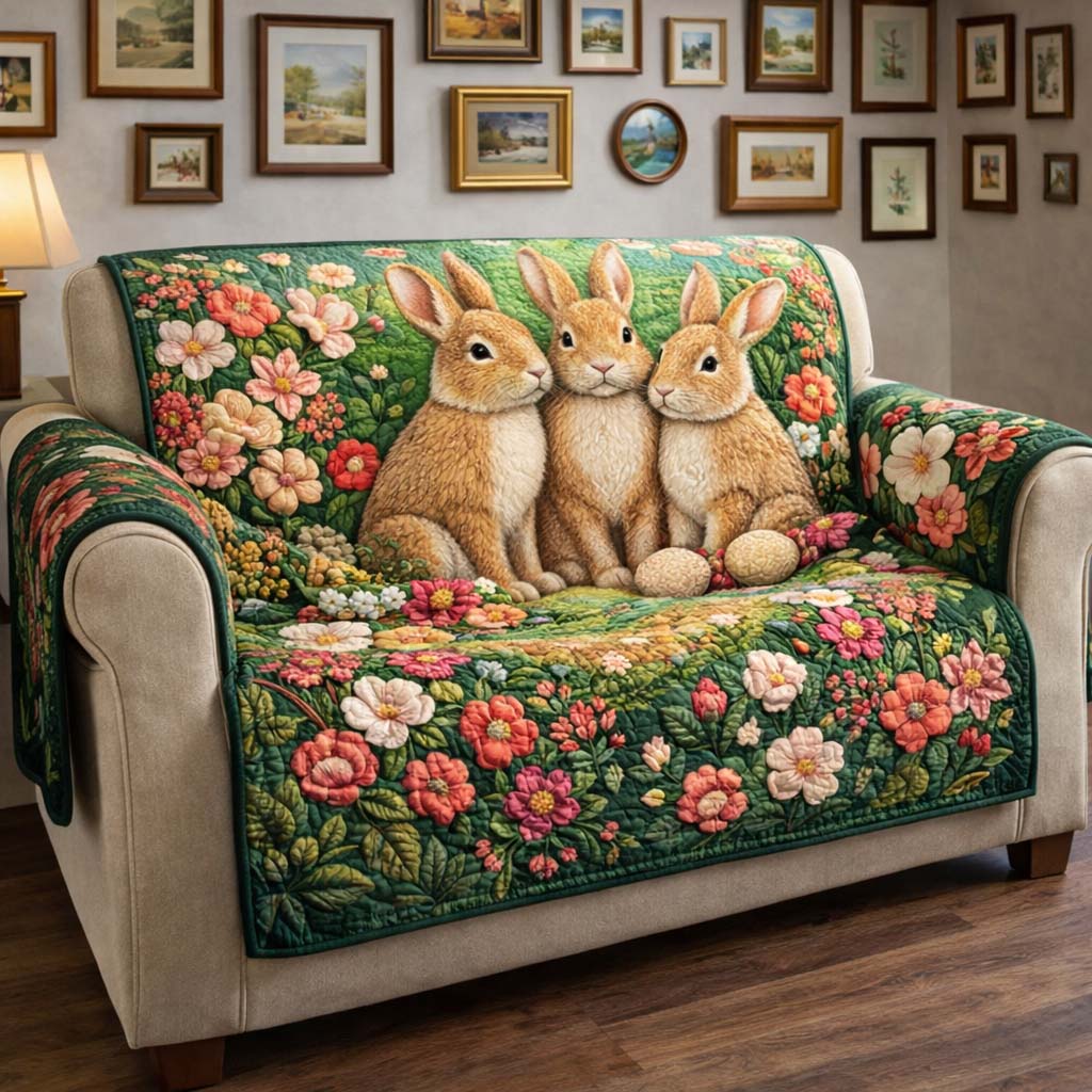 Tender Bunny Quilted Sofa Cover Spring Home Couch Cover Cute Room Decor Gifts - Tradiviet