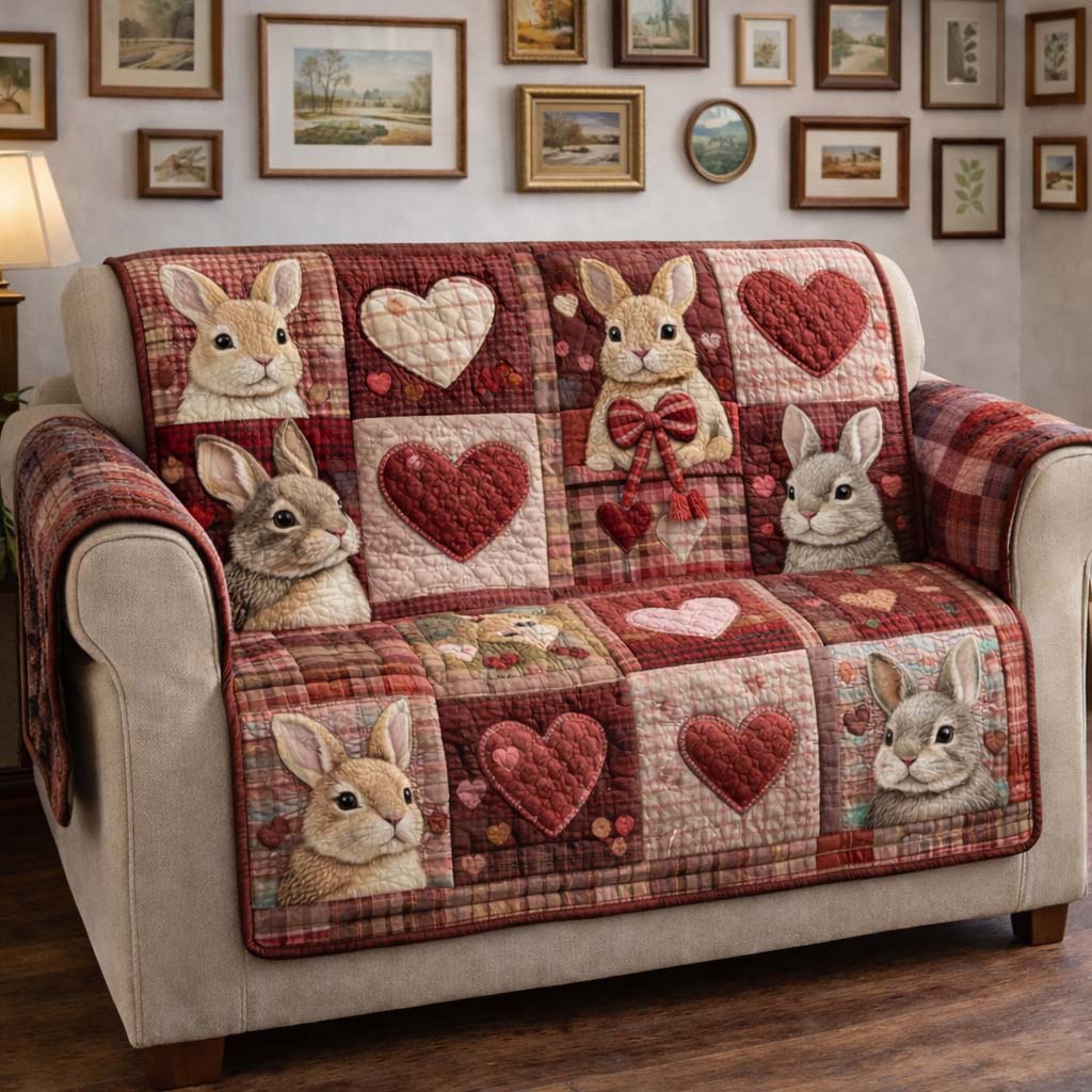 Tender Bunny Quilted Sofa Cover Spring Home Couch Cover Gift For Room Decor - Tradiviet