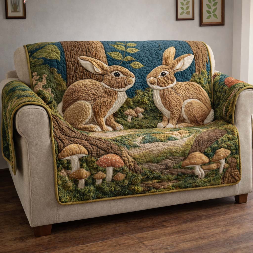 Tender Bunny Quilted Sofa Cover Spring Home Couch Cover Unique Room Decor Gifts - Tradiviet