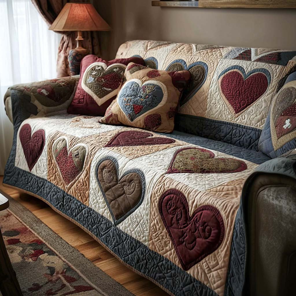 Tender Hearts Quilted Sofa Cover Best Sofa Cushion Covers Family Valentine Day Present Ideas - Tradiviet
