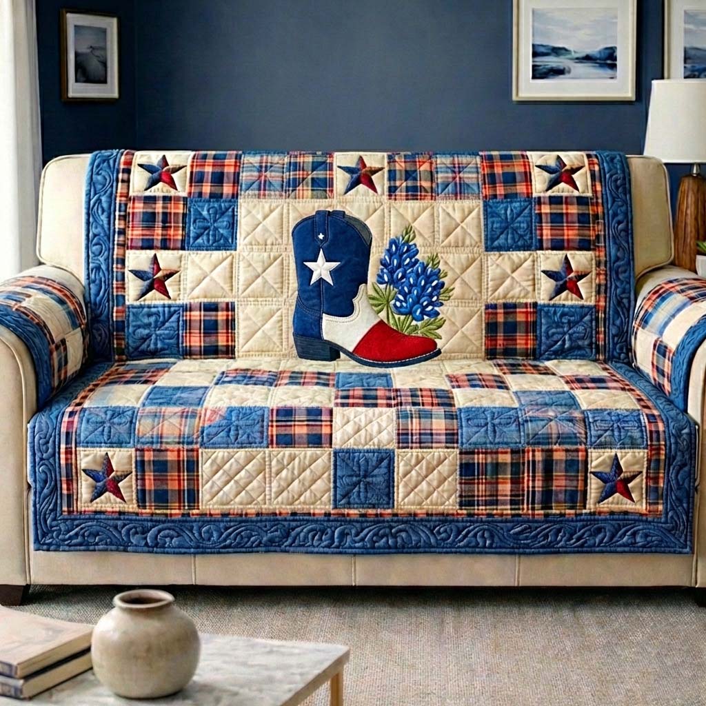 Texas Bloom Quilted Sofa Cover Floral Home Couch Cover Bear Gifts For Him - Tradiviet