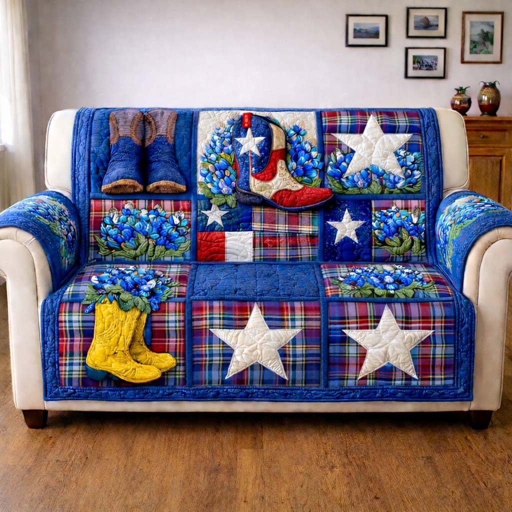 Texas Bloom Quilted Sofa Cover Floral Home Couch Cover Cat Gifts For Cat Lovers - Tradiviet