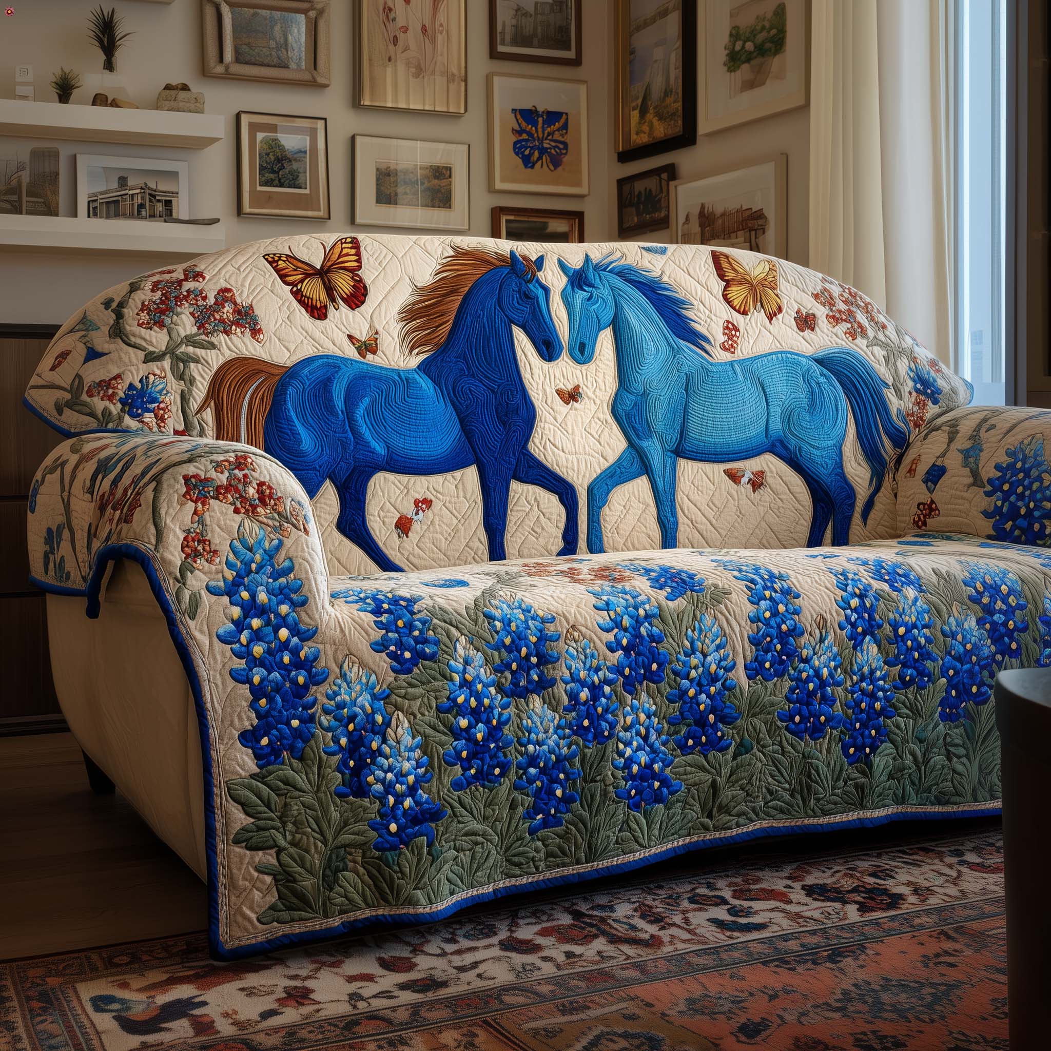 Texas Bloom Quilted Sofa Cover Floral Home Couch Cover Cozy Living Gift Ideas - Tradiviet