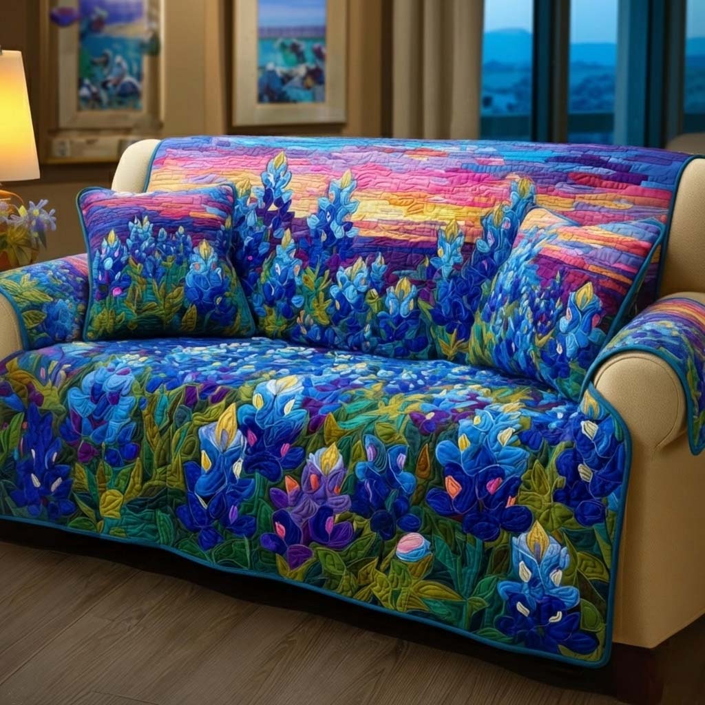 Texas Bloom Quilted Sofa Cover Floral Home Couch Cover Interior Design Gift Ideas - Tradiviet