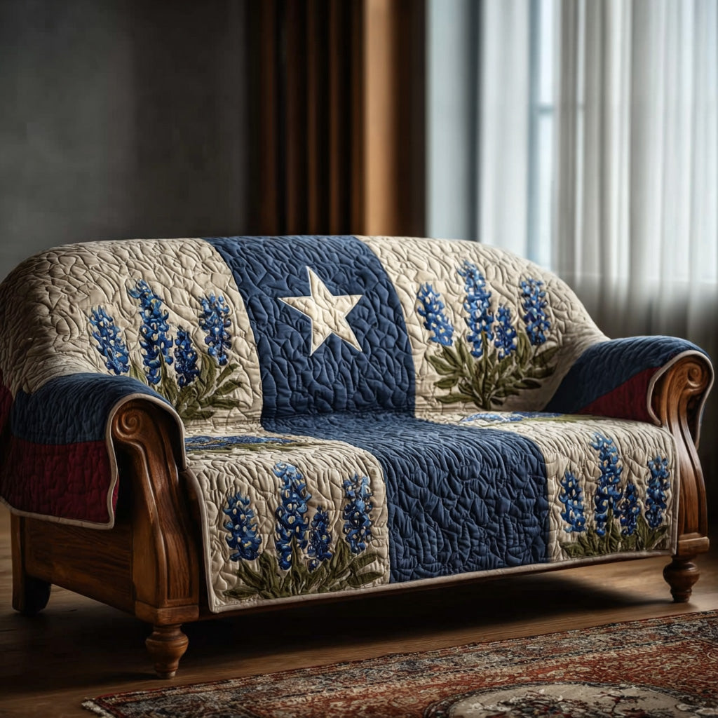 Texas Bluebonnet Glory Quilted Sofa Cover Unique Home Room Decor Cute Room Decor Finds - Tradiviet