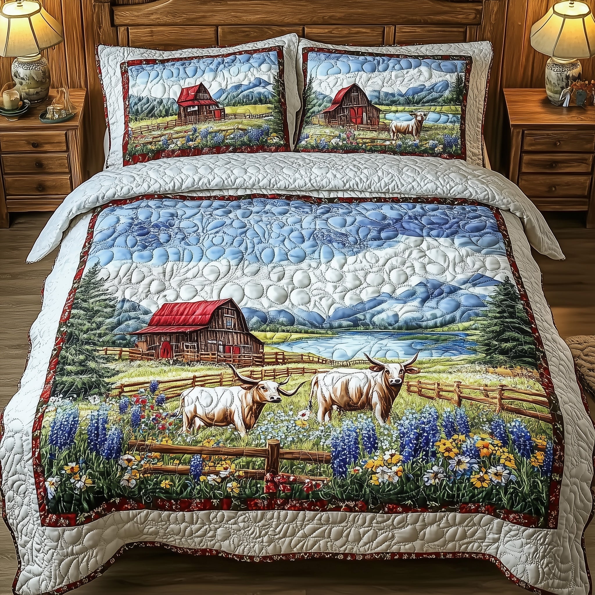 Texas Farm Quilted Bedding Set Texas Farm Pattern Gift For Texas Farm - Tradiviet