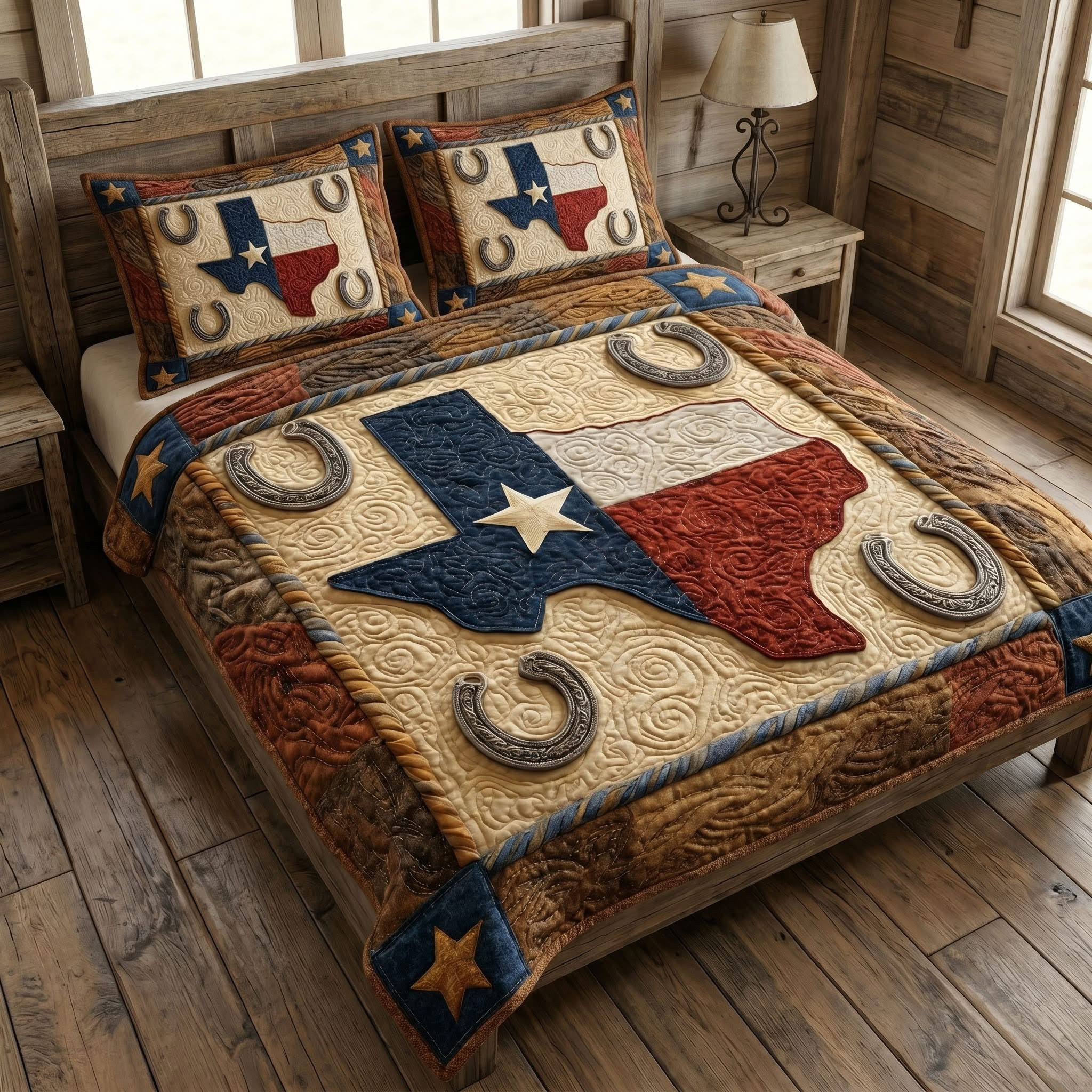 Texas State Flag Quilted Bedding Set Western Duvet Cover Merch Gift For Mom - Tradiviet