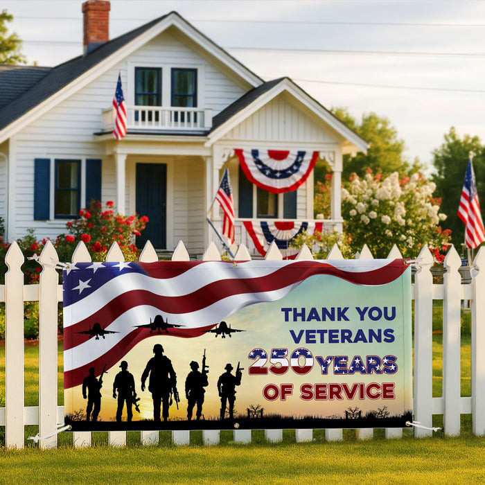 Thank You Veterans Fence Banner Honoring 250 Years Of Freedom Decor Gifts For Patriotic - Tradiviet