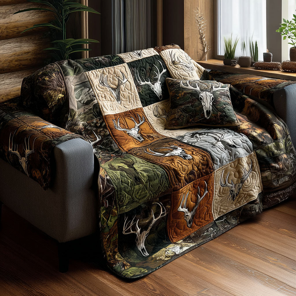 The Antlers Path Quilted Sofa Cover Neutral Home Room Decor Trendy Room Decor Gifts - Tradiviet