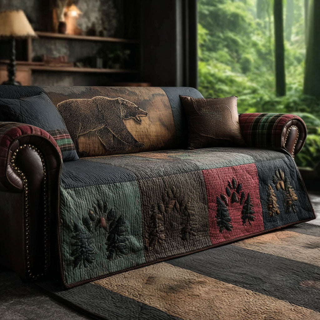 The Great Woods Bear Quilted Sofa Cover Unique Home Room Decor Cute Bear Plush Toy - Tradiviet