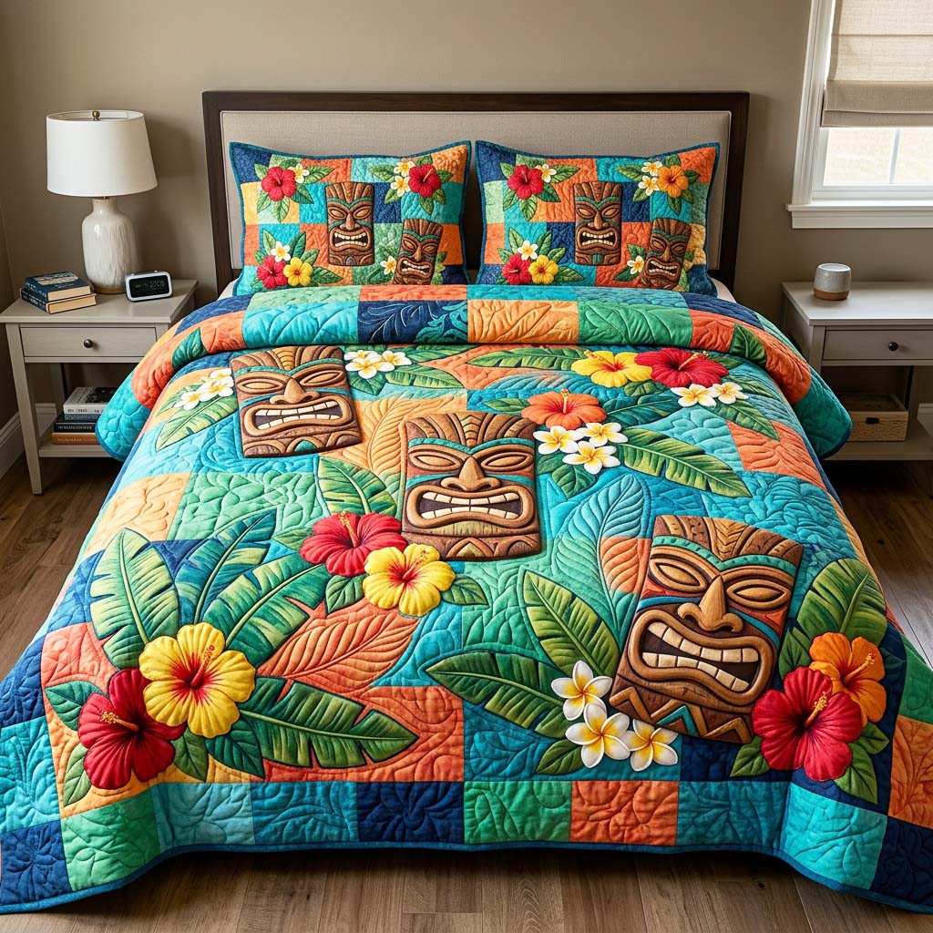 Tiki Bloom Quilted Bedding Set Tiki Bloom Memory Gift For Tiki Bloom - Tradiviet