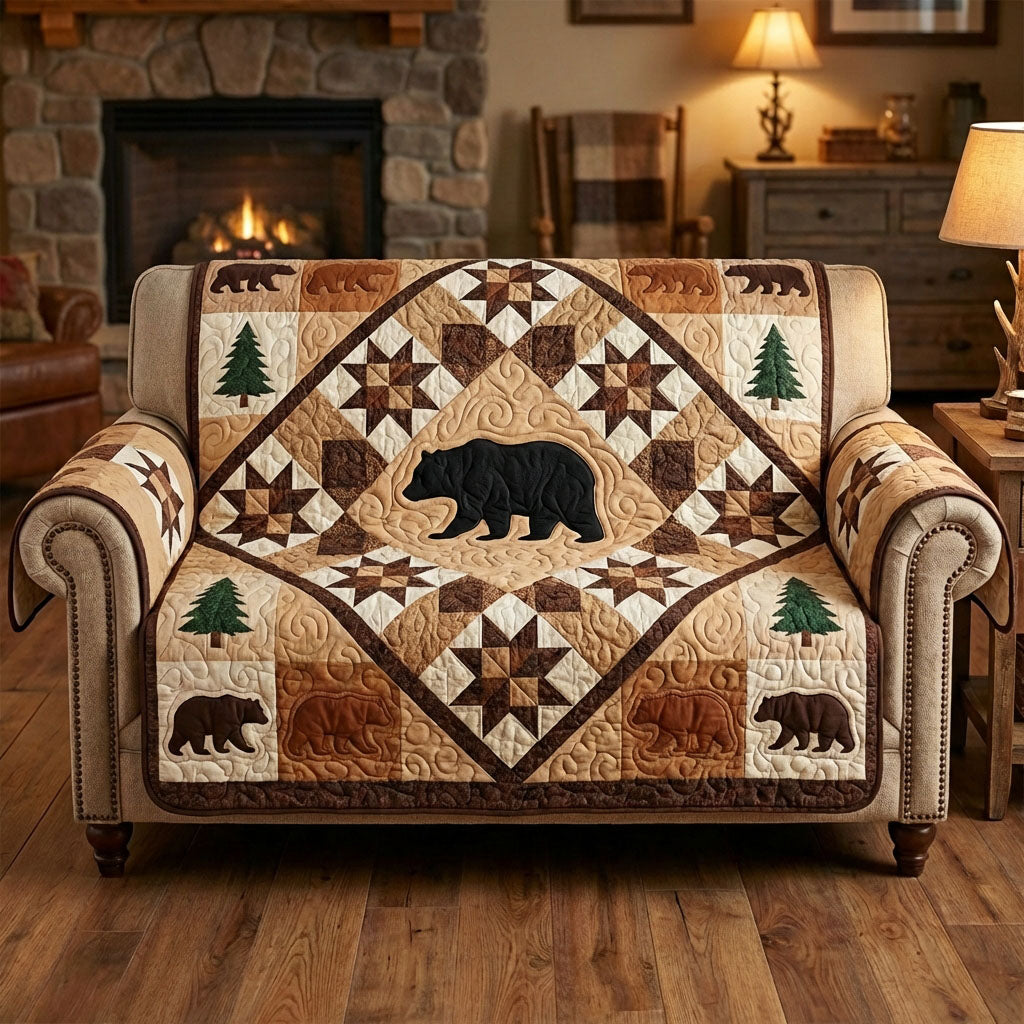 Timber Bear Quilted Sofa Cover Indoor Room Decor Bear Theme Gifts - Tradiviet
