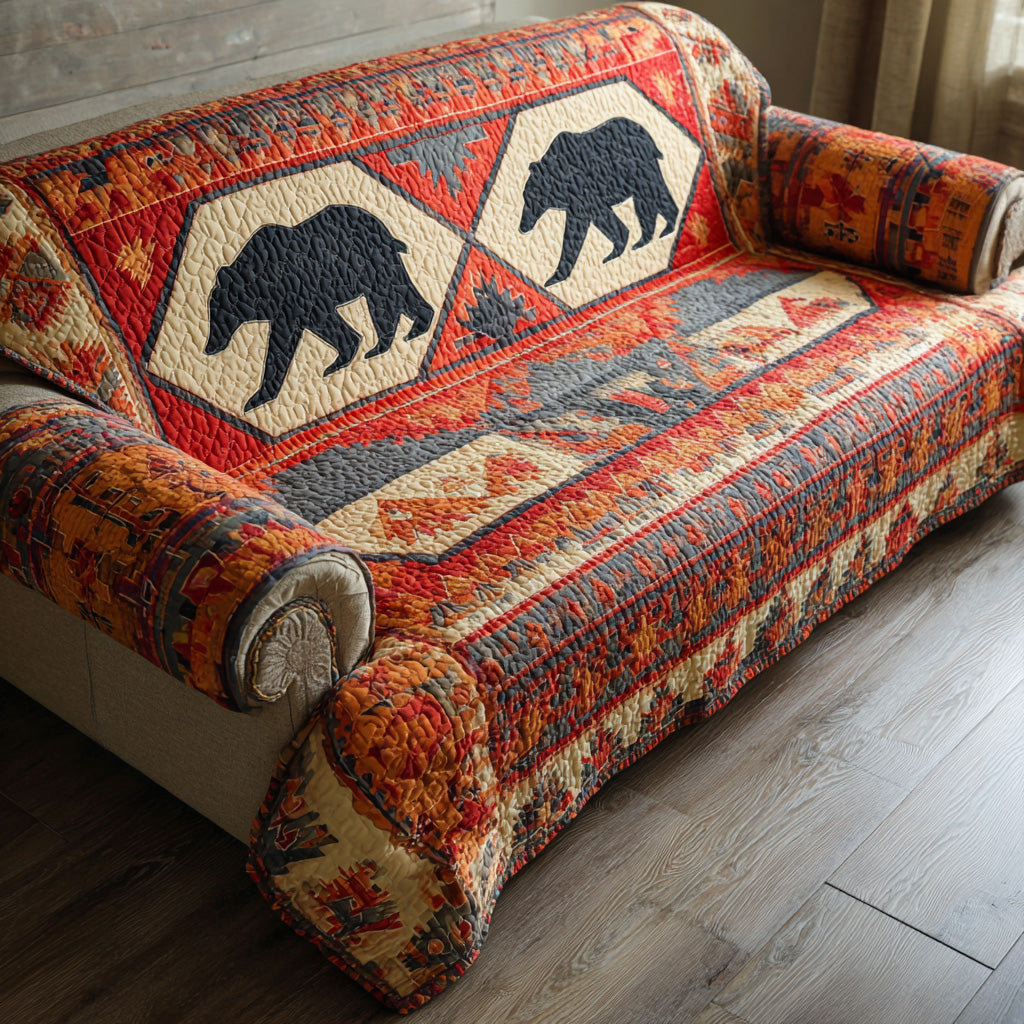 Timber Bear Ridge Quilted Sofa Cover Room Room Decor Unique Bear Lover Gifts - Tradiviet
