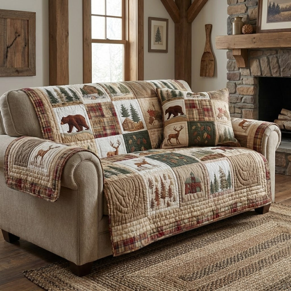 Timber Bears Quilted Sofa Cover Living Room Decor Cute Bear Gifts For Him Her - Tradiviet