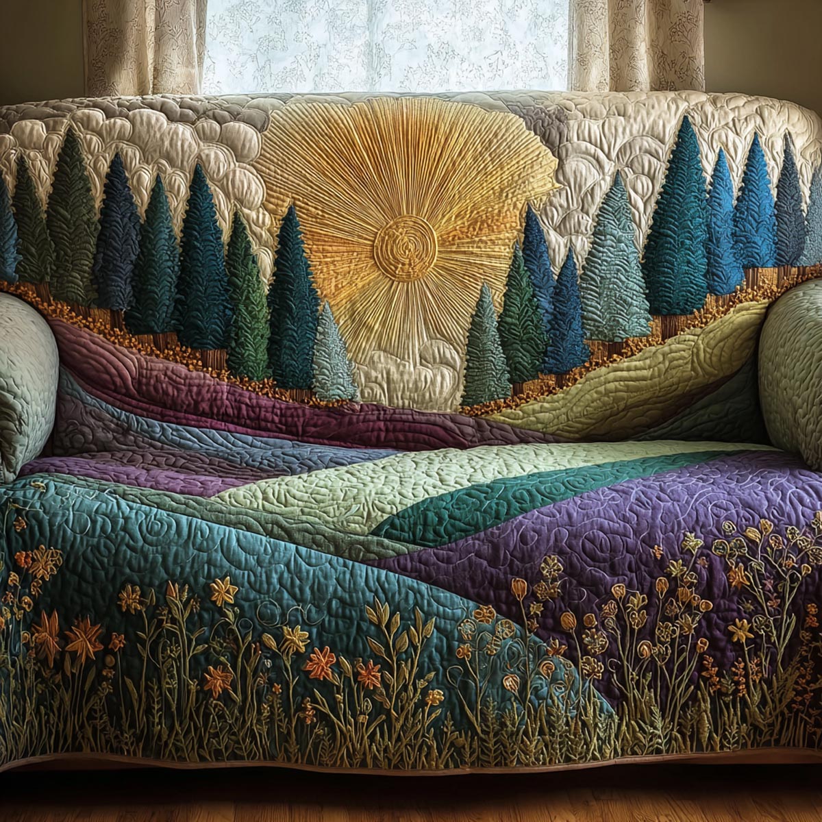Timber Grove Quilted Sofa Cover Indoor Room Decor Gifts For Living Rooms - Tradiviet