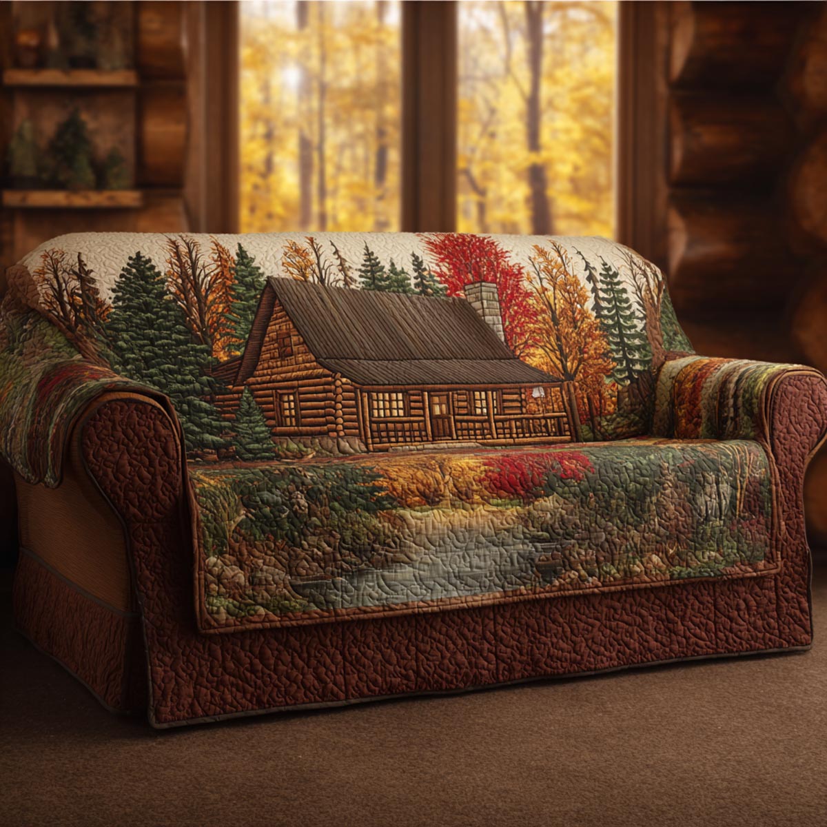 Timber Home Quilted Sofa Cover Elegant Room Decor House Lover Gift Ideas - Tradiviet