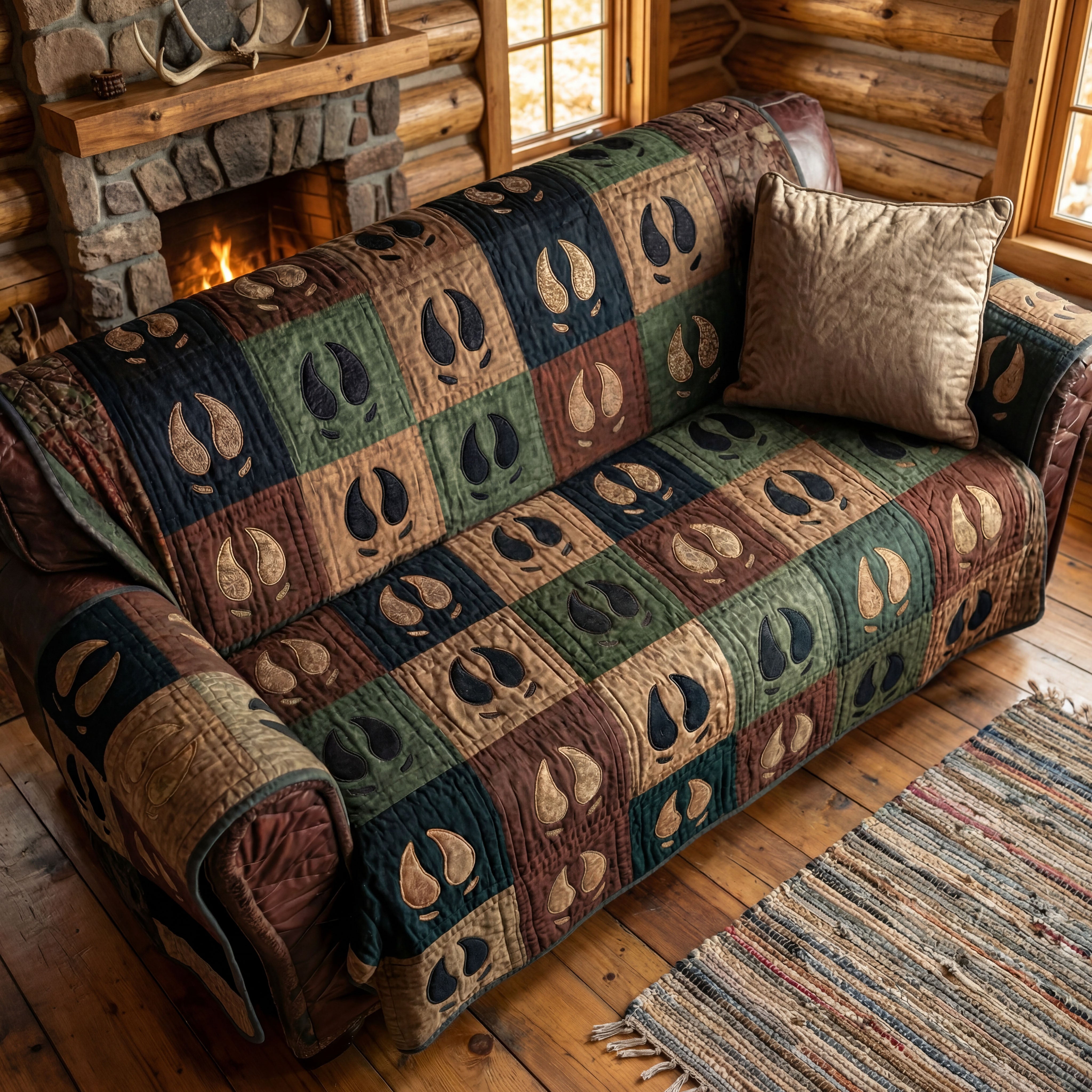 Timberline Track Quilted Sofa Cover Rustic Home Room Decor Room Gift For Him - Tradiviet
