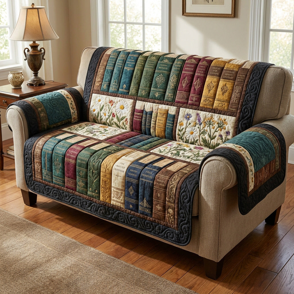 Timeless Book Charm Quilted Sofa Cover Sofa Seat Protector Book Themed Birthday Gifts - Tradiviet