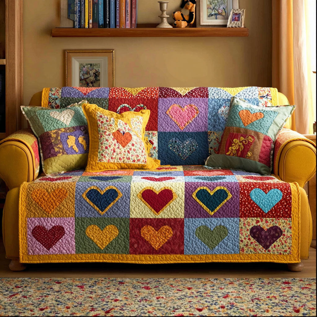 Timeless Heart Quilted Sofa Cover Modern Home Room Decor Gifts For New Homes - Tradiviet