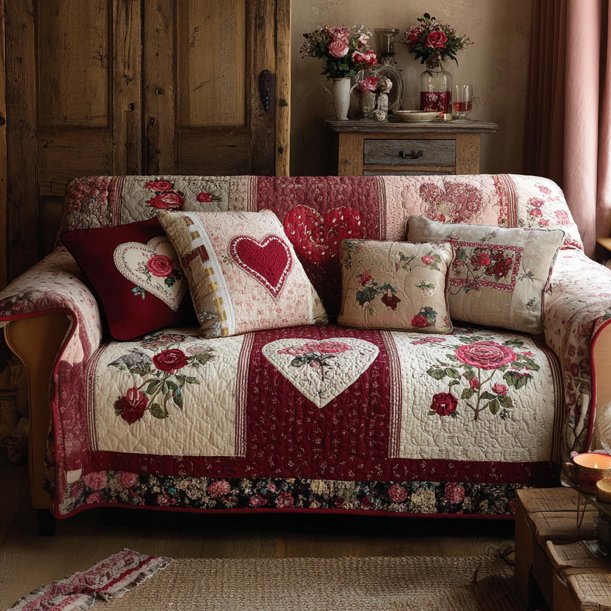 Timeless Love Quilted Sofa Cover Sofa Covers For Sale Valentine Day Presents - Tradiviet
